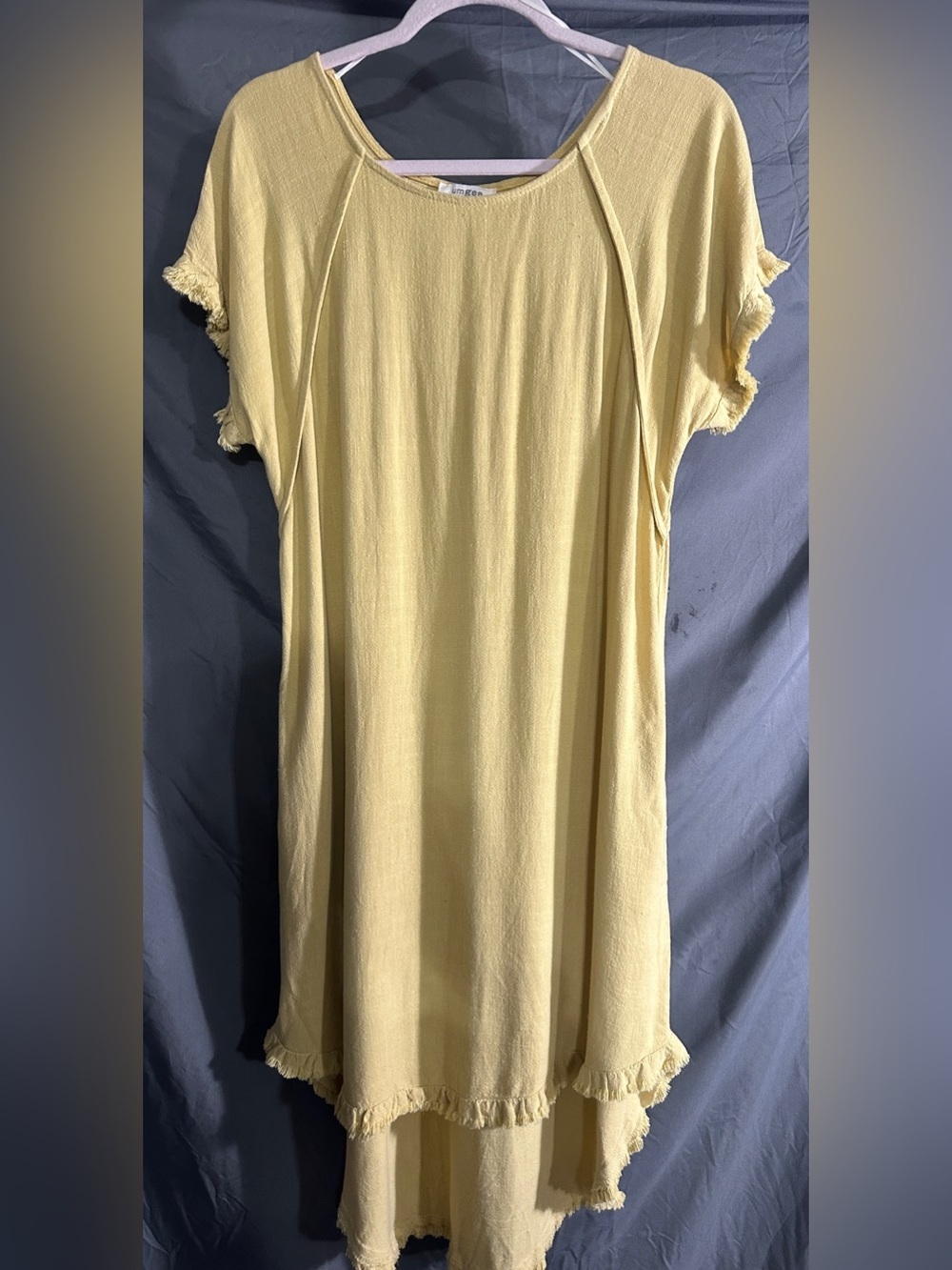 Umgee Yellow Linen Blend Short Sleeve High-Low Dress